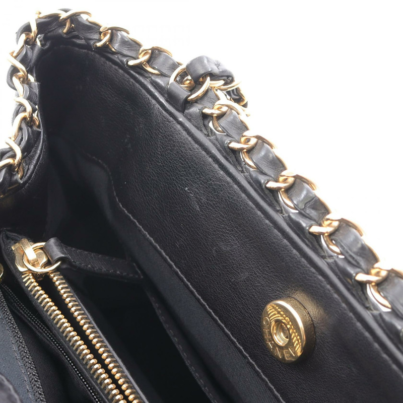 香奈兒 (CHANEL) Matelasse 皮革鏈條肩背包，黑色，二手，女士，金色五金-12