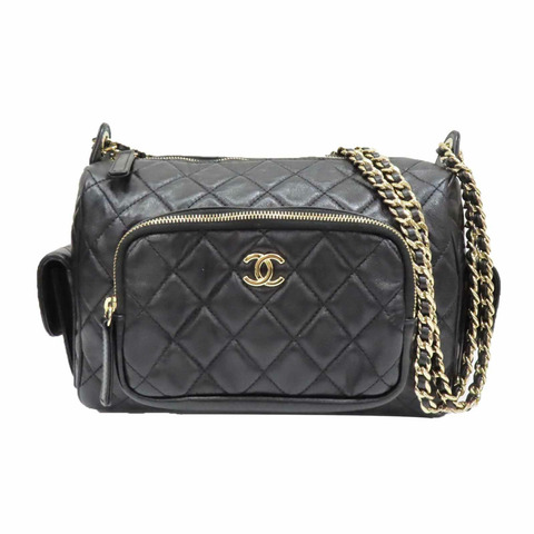 黑色 羊皮 菱格紋 24K 相機包 肩背包【CHANEL 香奈兒】  AS5156
