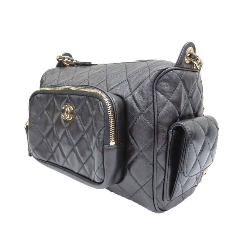 黑色 羊皮 菱格紋 24K 相機包 肩背包【CHANEL 香奈兒】  AS5156-2