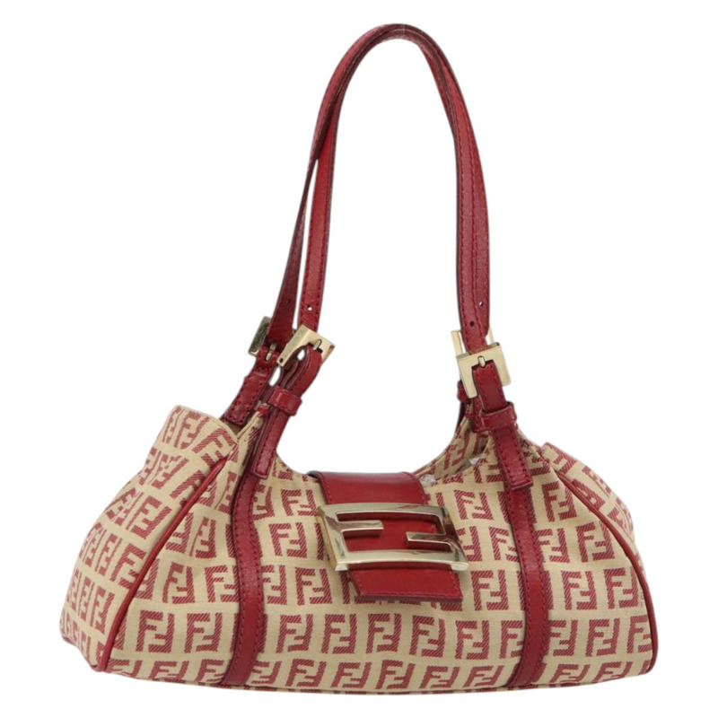 【日本直送】FENDI Zucchino帆布Mamma Baguette手袋 紅色金色 正品 158883V-0