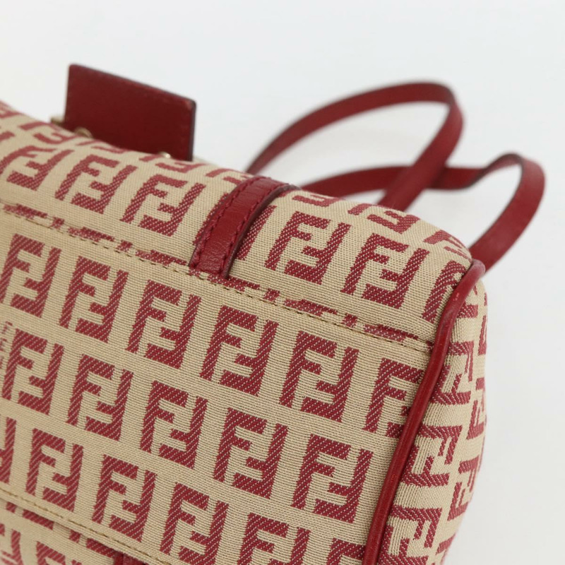 【日本直送】FENDI Zucchino帆布Mamma Baguette手袋 紅色金色 正品 158883V-7