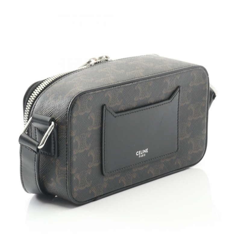 CELINE Triomphe 斜背包肩背包 114902EVJ 帆布皮革 黑色棕色 二手-1