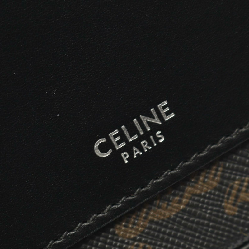 CELINE Triomphe 斜背包肩背包 114902EVJ 帆布皮革 黑色棕色 二手-3