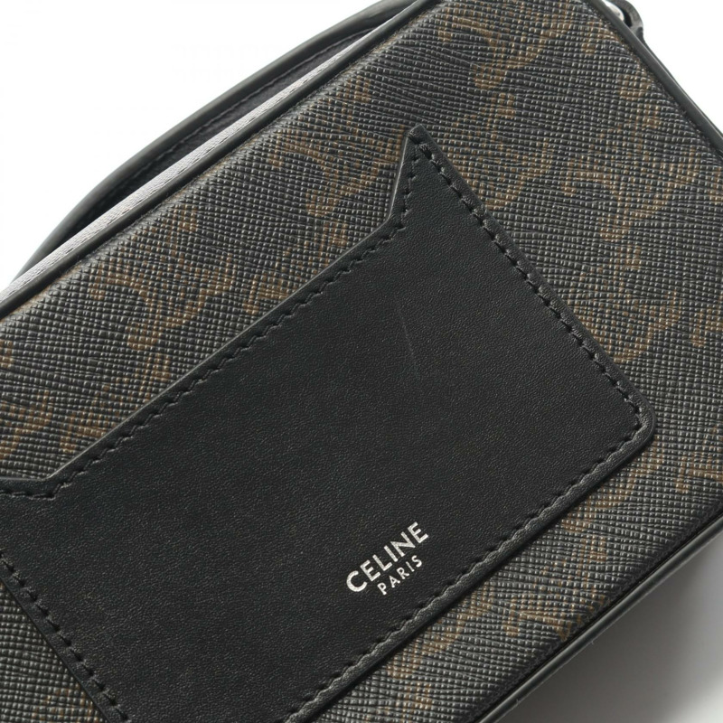CELINE Triomphe 斜背包肩背包 114902EVJ 帆布皮革 黑色棕色 二手-4