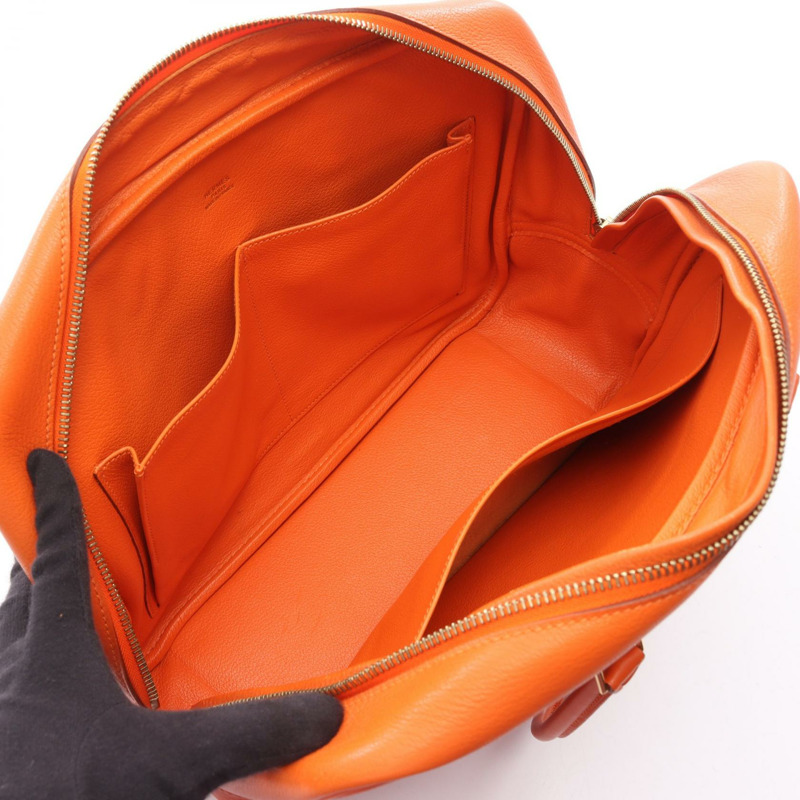 愛馬仕 Plume 32 手提包 B Taurillon Clemence 皮革 橙色 二手 女士 金色五金-2
