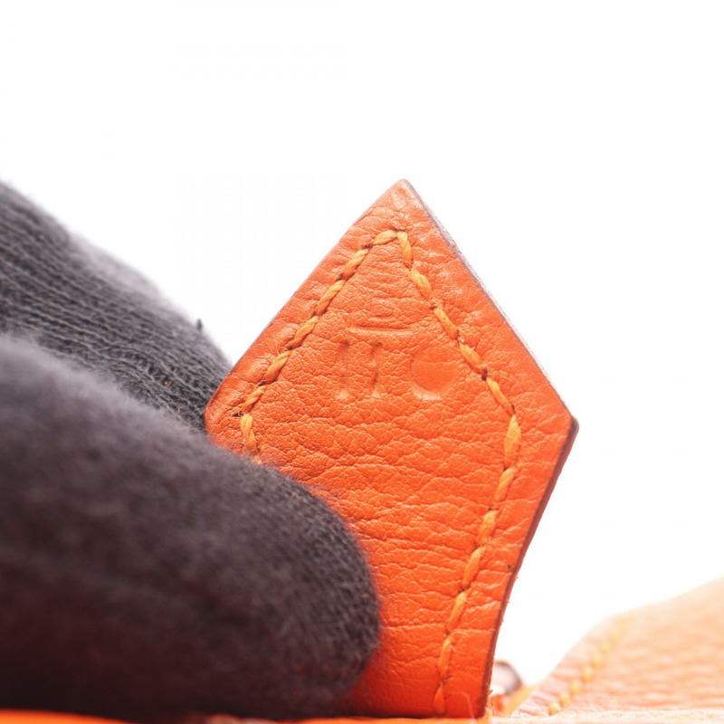 愛馬仕 Plume 32 手提包 B Taurillon Clemence 皮革 橙色 二手 女士 金色五金-4