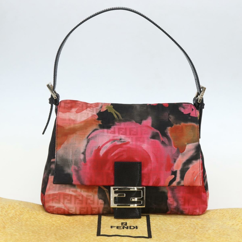 【日本直送】FENDI Zucchino帆布Mamma Baguette單肩包 紅色金色 正品 158873SM-11