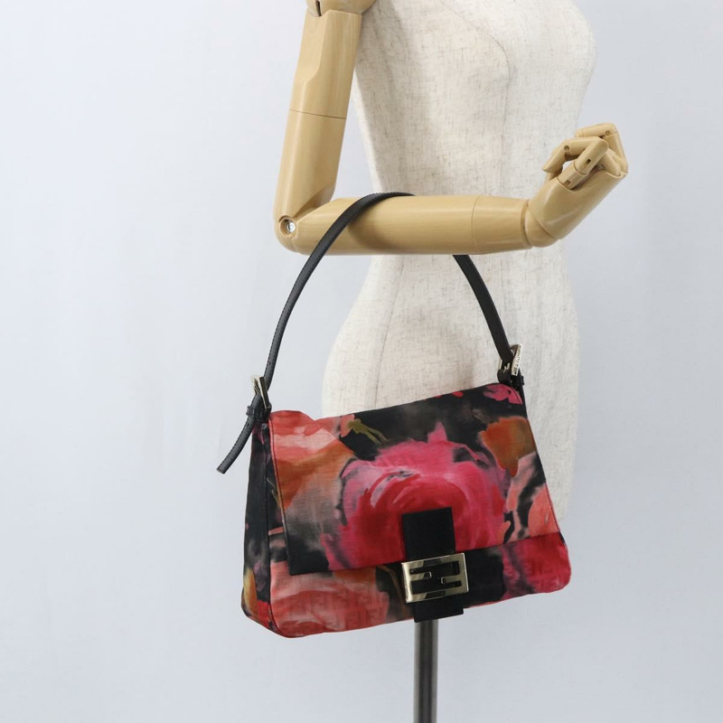 【日本直送】FENDI Zucchino帆布Mamma Baguette單肩包 紅色金色 正品 158873SM-22