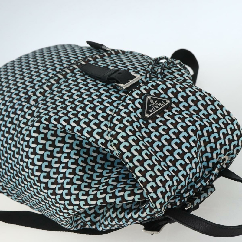 【日本直送】PRADA 雙肩包 尼龍材質 淺藍色 銀色 正品 158915SAM-5