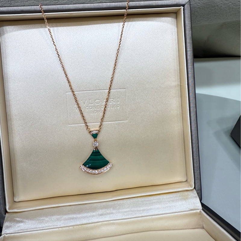 Bvlgari/宝格丽 孔雀石大号镶钻扇子项链 21年-4