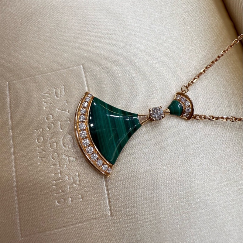 Bvlgari/宝格丽 孔雀石大号镶钻扇子项链 21年-5