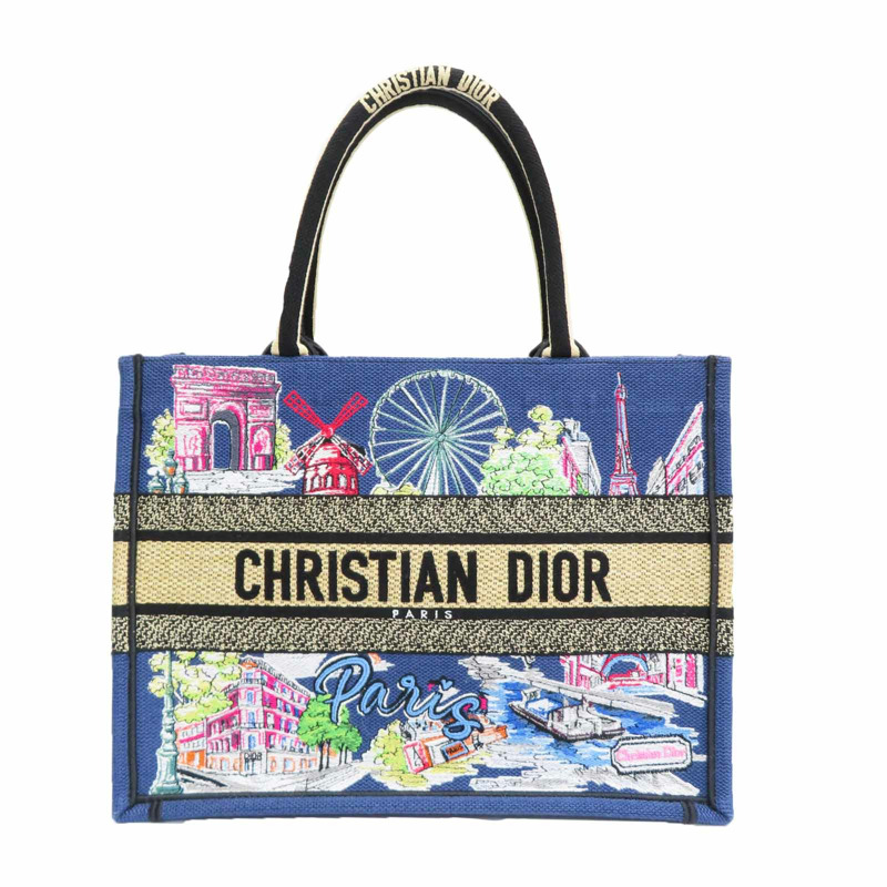 藍色 多色刺繡帆布 Book Tote M 手提包【Dior 迪奧】-0