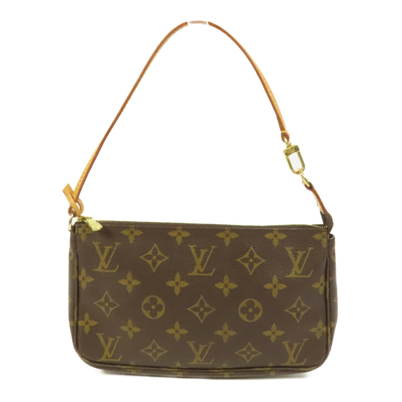 LOUIS VUITTON Monogram Pochette Accessoires金扣手挽袋棕色-1