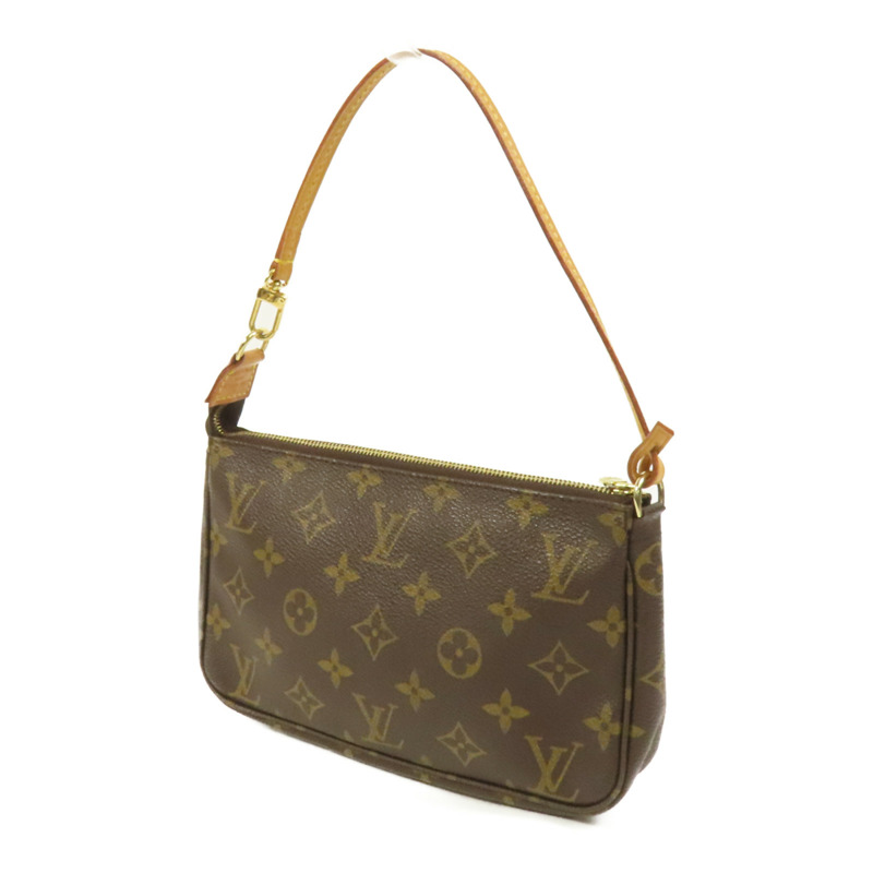 LOUIS VUITTON Monogram Pochette Accessoires金扣手挽袋棕色-2