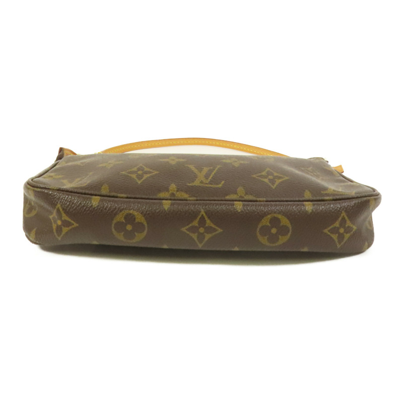 LOUIS VUITTON Monogram Pochette Accessoires金扣手挽袋棕色-3