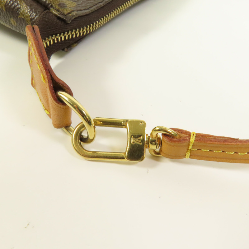 LOUIS VUITTON Monogram Pochette Accessoires金扣手挽袋棕色-5
