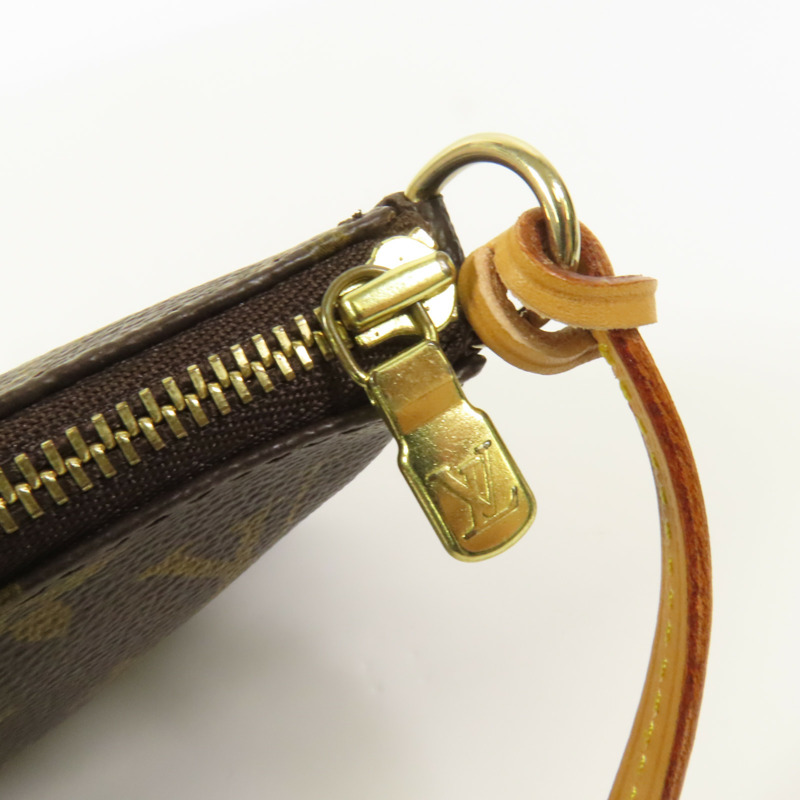 LOUIS VUITTON Monogram Pochette Accessoires金扣手挽袋棕色-6