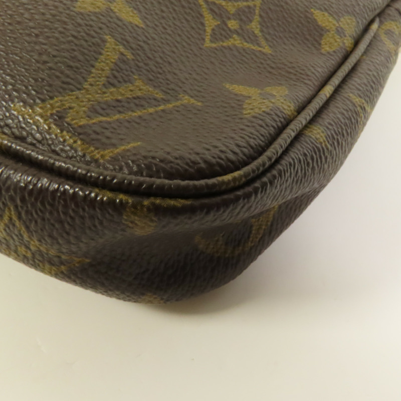 LOUIS VUITTON Monogram Pochette Accessoires金扣手挽袋棕色-10