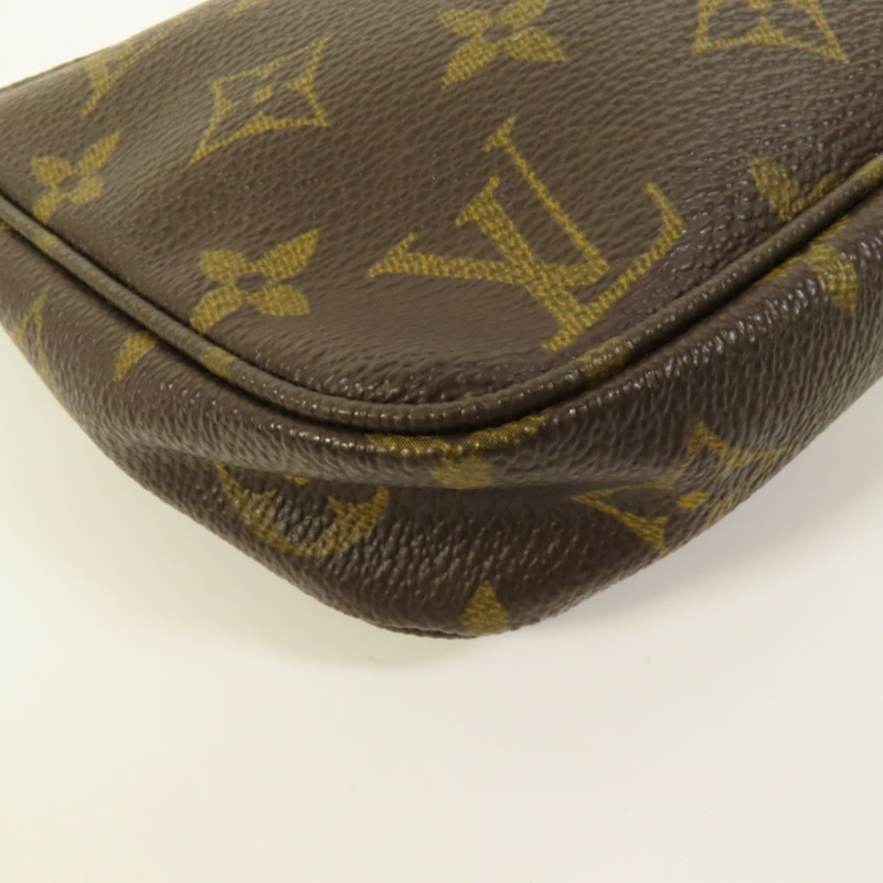 LOUIS VUITTON Monogram Pochette Accessoires金扣手挽袋棕色-13