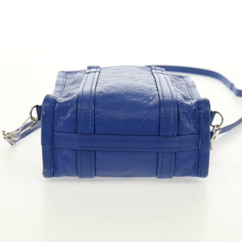 【日本直送】BALENCIAGA Bazaar Shopper XXS 手提包 皮革 2way 藍色 銀色 513988 正品 158835V-4