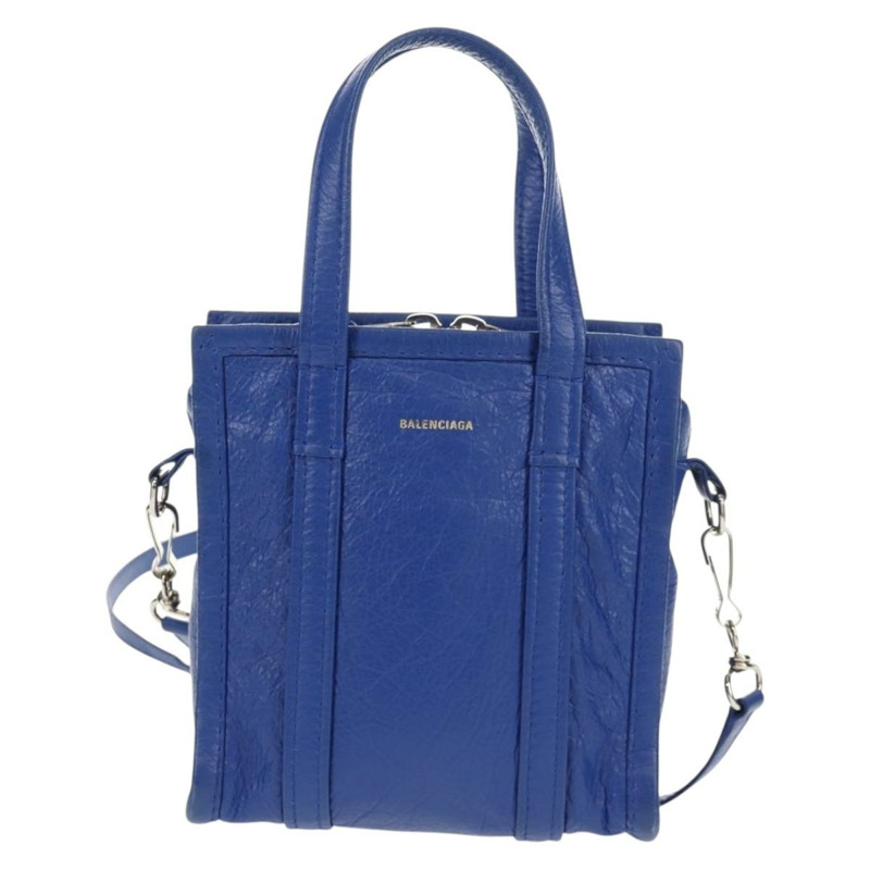 【日本直送】BALENCIAGA Bazaar Shopper XXS 手提包 皮革 2way 藍色 銀色 513988 正品 158835V-12