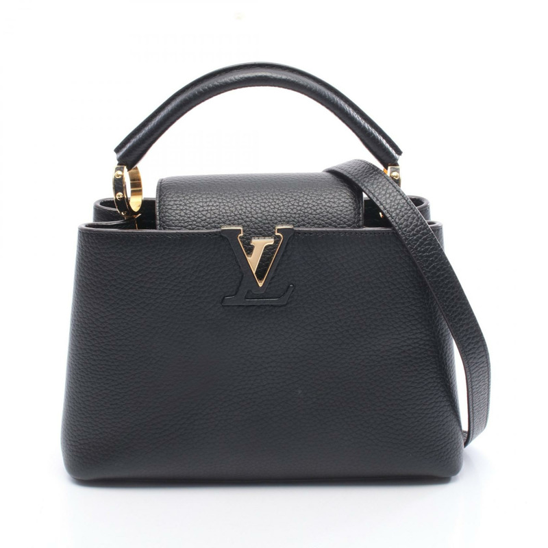 LOUIS VUITTON Capucine BB 斜背包手提包 M94755 trillon 皮革 黑色 二手-0
