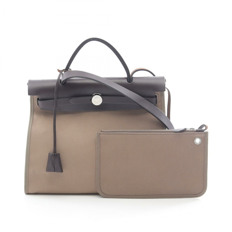 HERMES Herbag 拉鍊小號單肩手提包 R Toile Officier Hunter etupe ebene SHW-0