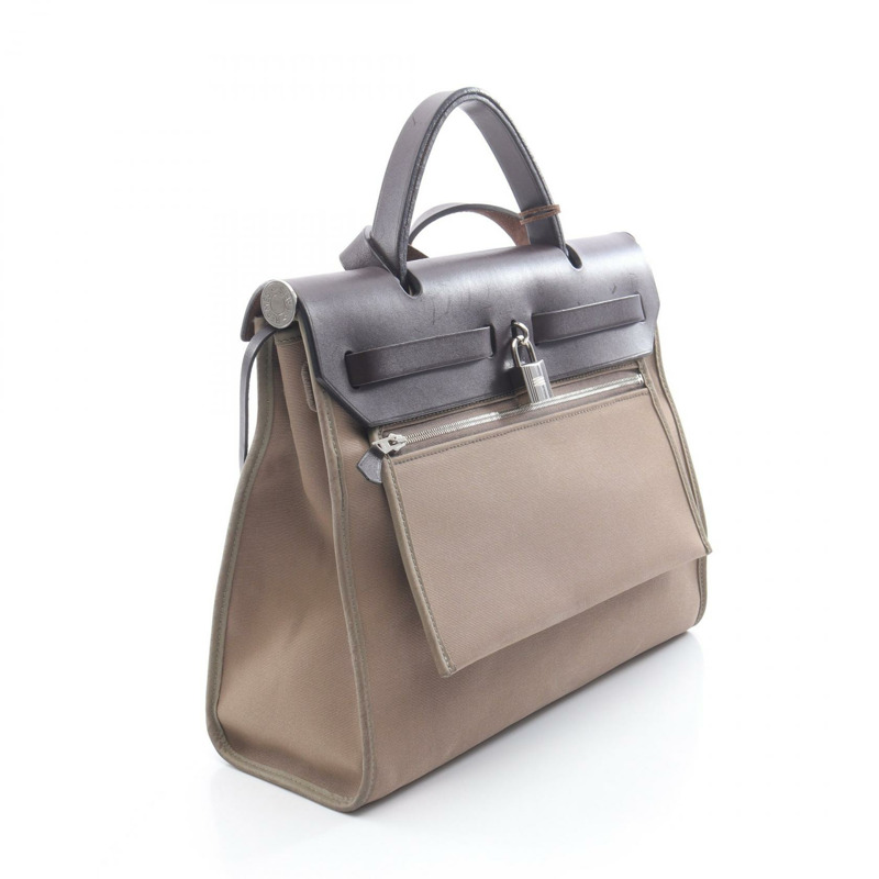 HERMES Herbag 拉鍊小號單肩手提包 R Toile Officier Hunter etupe ebene SHW-1