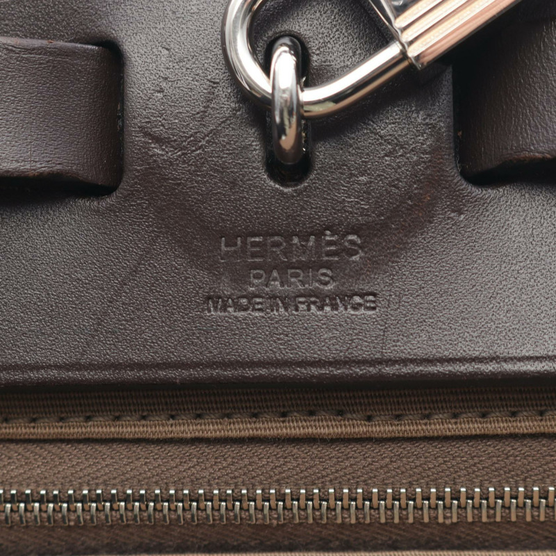 HERMES Herbag 拉鍊小號單肩手提包 R Toile Officier Hunter etupe ebene SHW-3