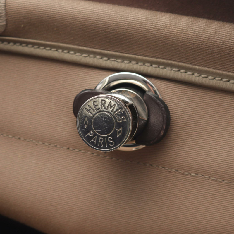 HERMES Herbag 拉鍊小號單肩手提包 R Toile Officier Hunter etupe ebene SHW-10