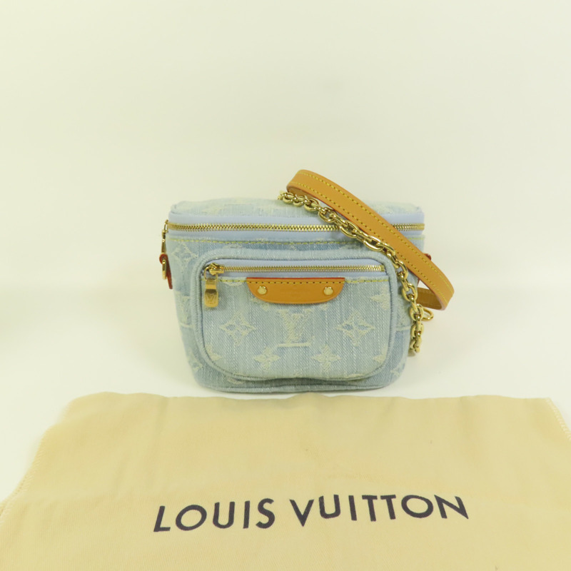 LOUIS VUITTON Monogram Denim Mini Bumbag金扣手挽肩背兩用袋-9