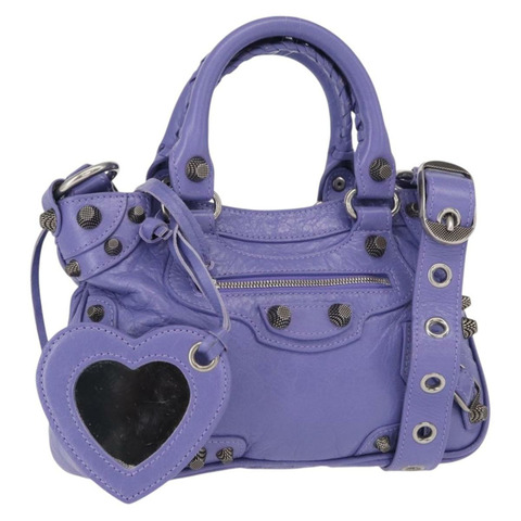 BALENCIAGA Neo Kagoul S 手袋 皮革 兩用 紫色/銀色 751523 正品 158933SM