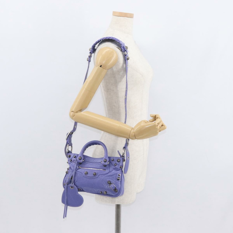 【日本直送】BALENCIAGA Neo Kagoul S 手袋 皮革 兩用 紫色/銀色 751523 正品 158933SM-26