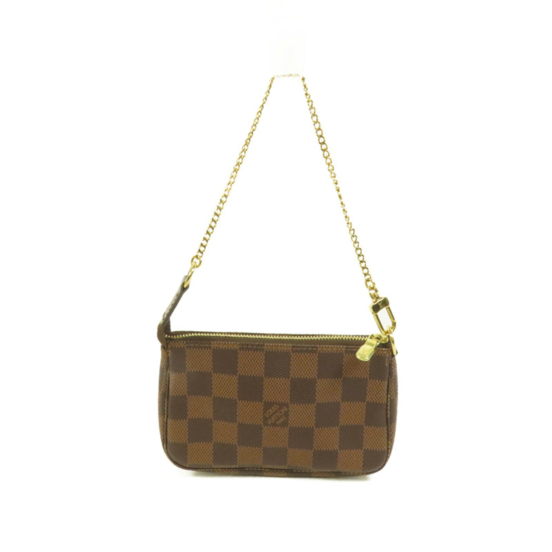 LOUIS VUITTON Damier Mini Pochette Accessories金扣鏈帶手挽袋-0