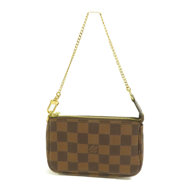 LOUIS VUITTON Damier Mini Pochette Accessories金扣鏈帶手挽袋-1