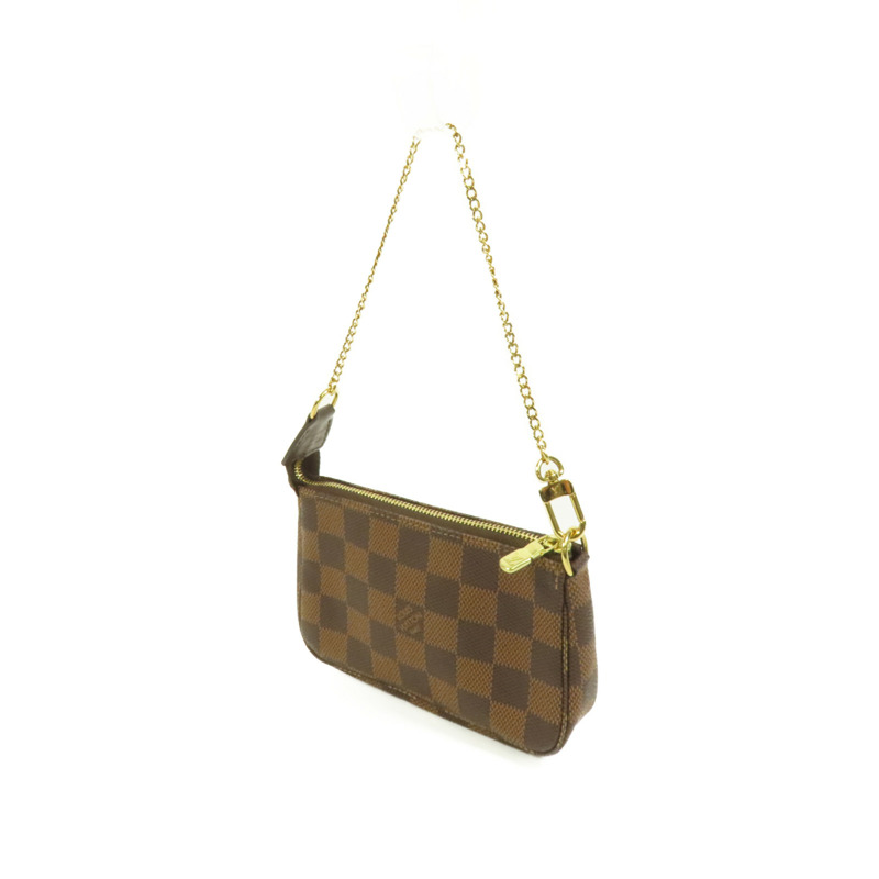 LOUIS VUITTON Damier Mini Pochette Accessories金扣鏈帶手挽袋-2