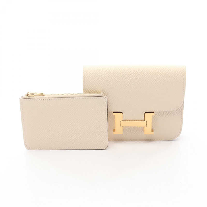 愛馬仕 Constance Slim 雙折皮夾 B Epsom craie 二手女士 GHW-5