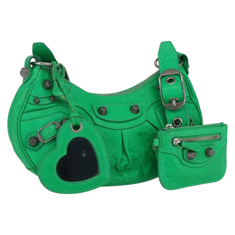 BALENCIAGA Luca Goal XS 單肩包，皮革材質，綠色/銀色，貨號 671309，正品編號 158884SAM