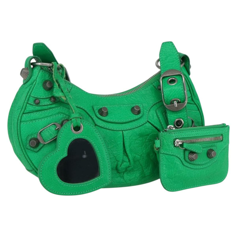 【日本直送】BALENCIAGA Luca Goal XS 單肩包，皮革材質，綠色/銀色，貨號 671309，正品編號 158884SAM-0