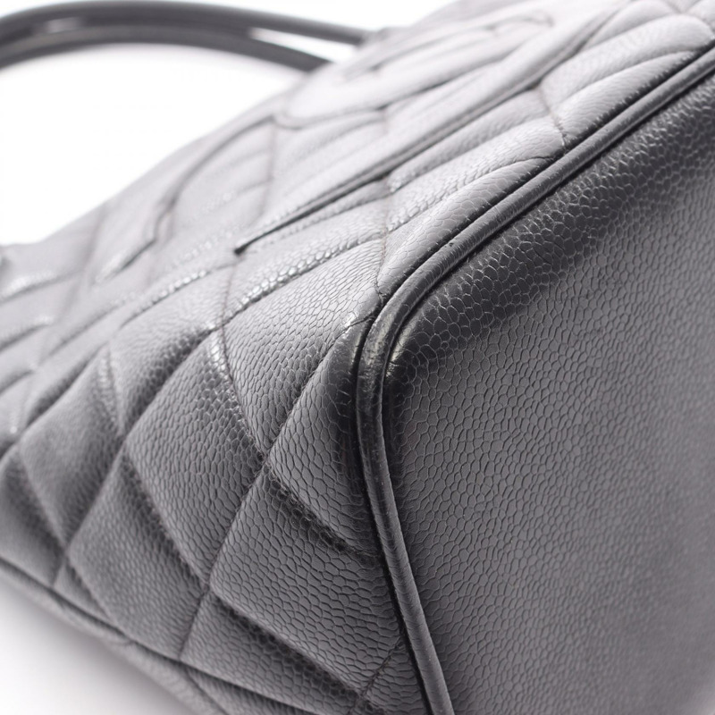 香奈兒 (CHANEL) Medallion 手提包，粒面小牛皮，黑色，銀色五金，二手，女士 CC-10