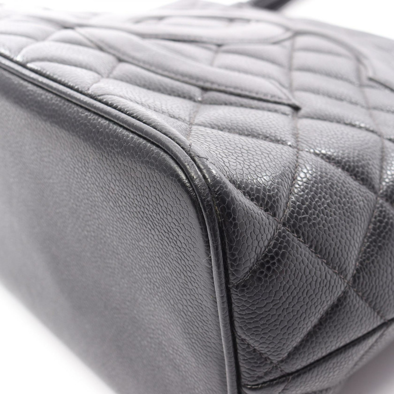 香奈兒 (CHANEL) Medallion 手提包，粒面小牛皮，黑色，銀色五金，二手，女士 CC-11