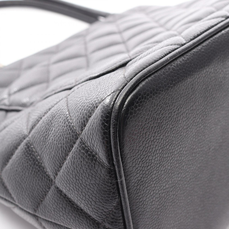 香奈兒 (CHANEL) Medallion 手提包，粒面小牛皮，黑色，銀色五金，二手，女士 CC-12