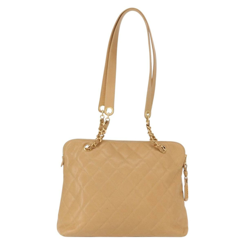 【日本直送】香奈兒鏈絎縫肩背包 魚子醬紋米色金色CC標誌 正品 ka904V-1