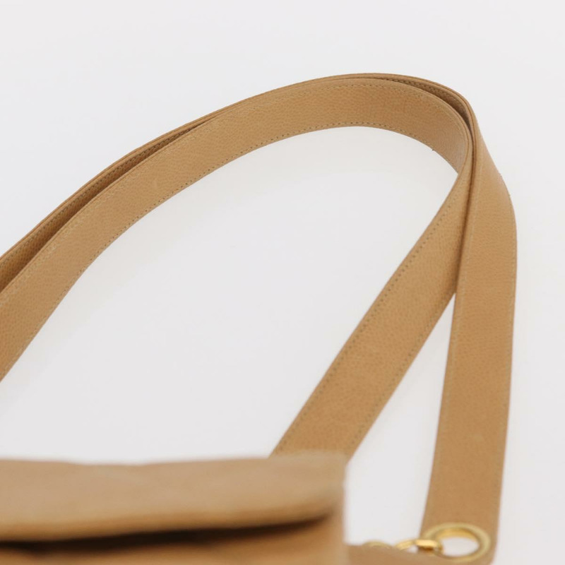 【日本直送】香奈兒鏈絎縫肩背包 魚子醬紋米色金色CC標誌 正品 ka904V-13