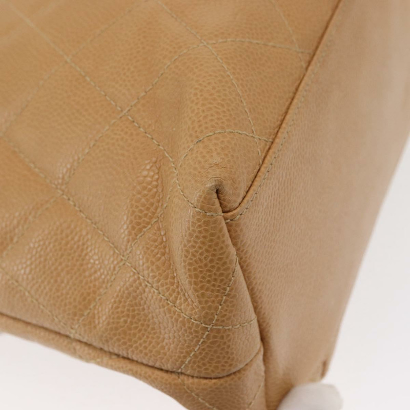 【日本直送】香奈兒鏈絎縫肩背包 魚子醬紋米色金色CC標誌 正品 ka904V-15