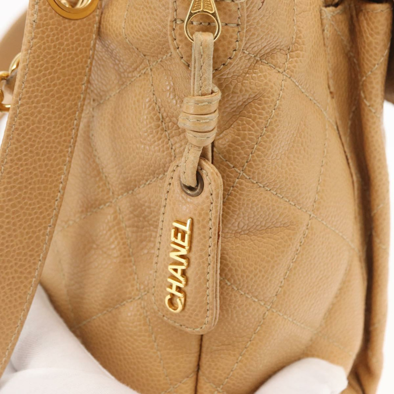 【日本直送】香奈兒鏈絎縫肩背包 魚子醬紋米色金色CC標誌 正品 ka904V-18