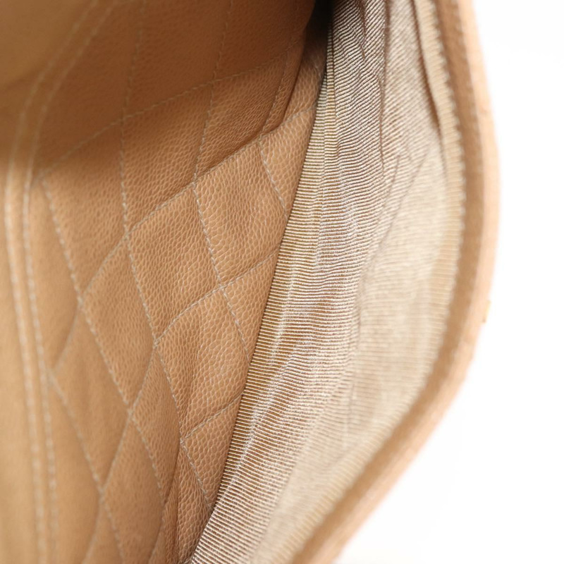 【日本直送】香奈兒鏈絎縫肩背包 魚子醬紋米色金色CC標誌 正品 ka904V-24