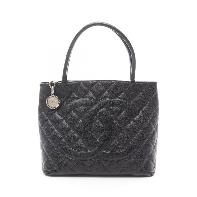 香奈兒 (CHANEL) Medallion Tote Handbag A01804 皮革粒面小牛皮 黑色 SHW 二手 CC-0