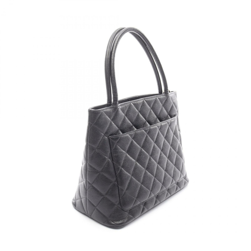 香奈兒 (CHANEL) Medallion Tote Handbag A01804 皮革粒面小牛皮 黑色 SHW 二手 CC-1