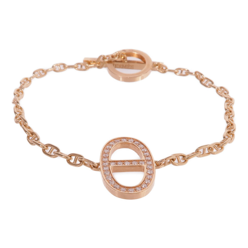 HERMES 18K玫瑰金Chaine d'ancre Contour Bracelet鑽石手鏈-0